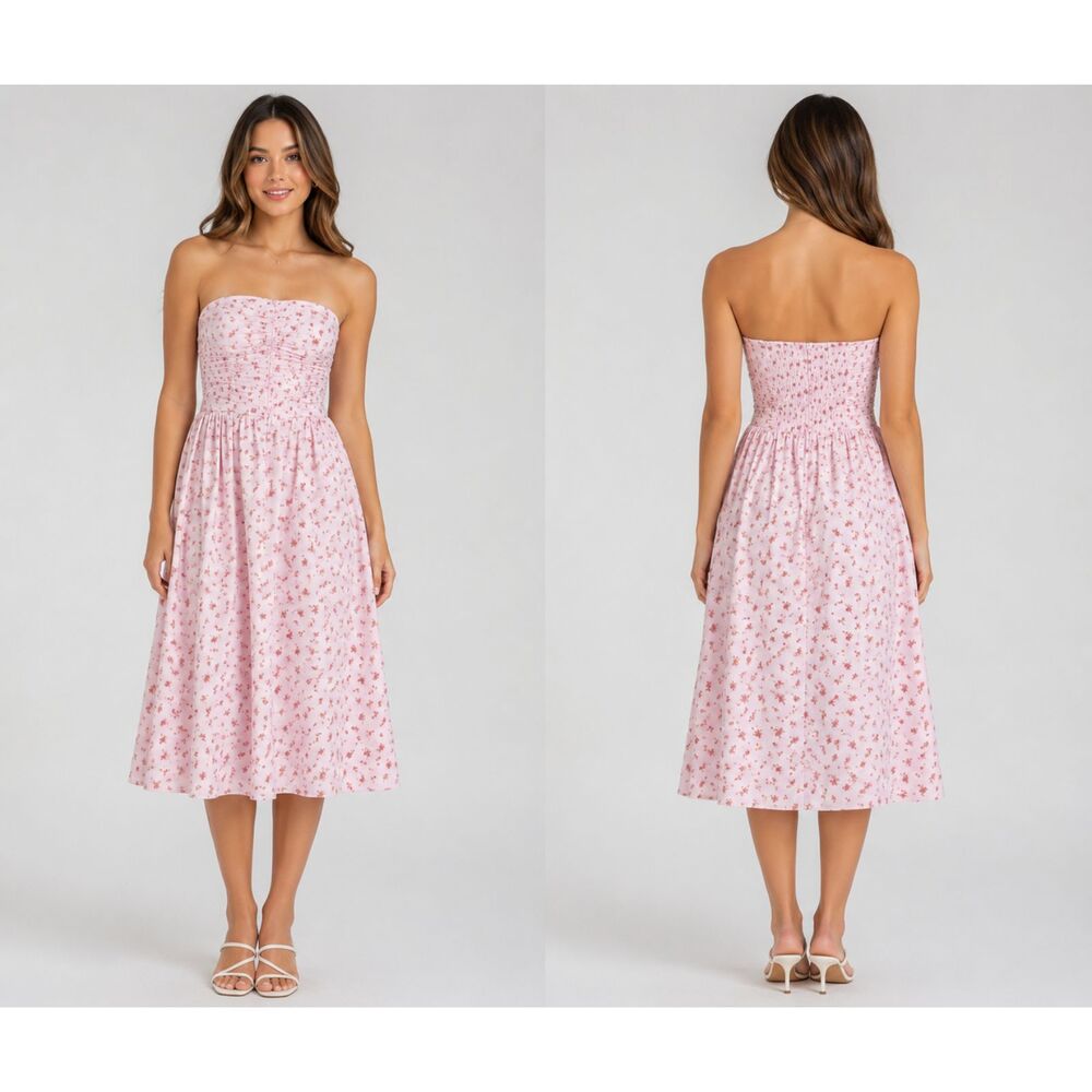 Wild Fable Size Small Pink Floral Strapless/Smocked/Lined Sun Dress NWT #12